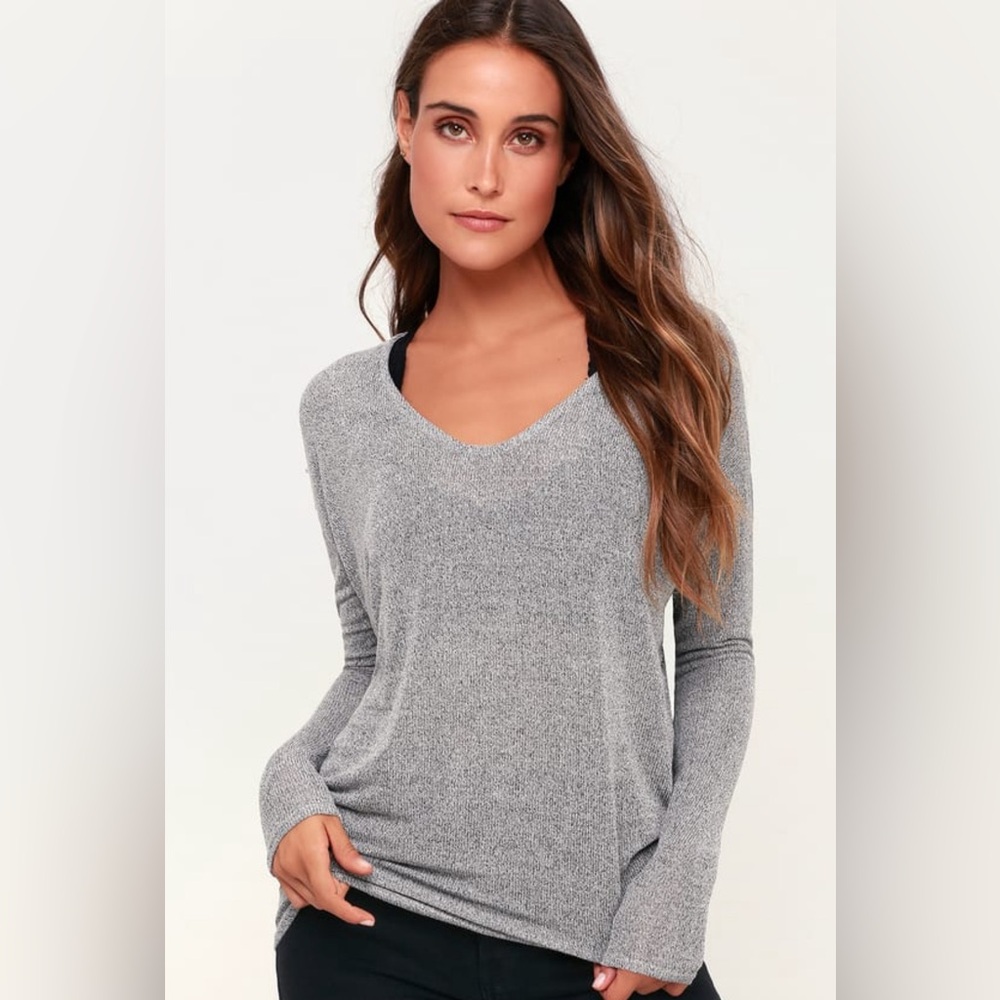 Lulus Bevin Heather Grey Knit Long Sleeve Tshirt